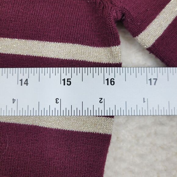 Bebe Sweater Womens‎ Large Burgundy Gold Striped Glitter Long Sleeve Pockets - Picture 4 of 9